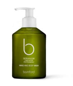Bamford Geranium Hand & Body Wash 250ml med pumpflaska i grönt.