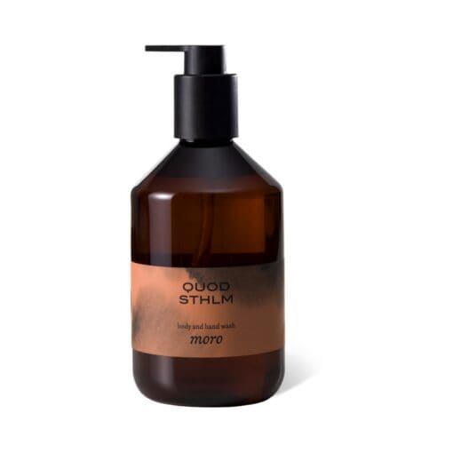 Moro Body and Hand Wash i brun plastflaska med pumpdispenser.