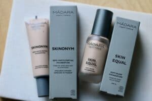 Madara Skin Equal foundation and packaging for natural makeup look.